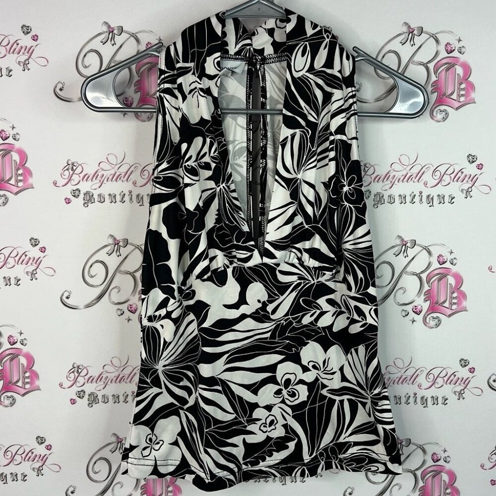 Ricki's tank top Vneck floral flowers y2k Monochrome Floral Halter Top sexy